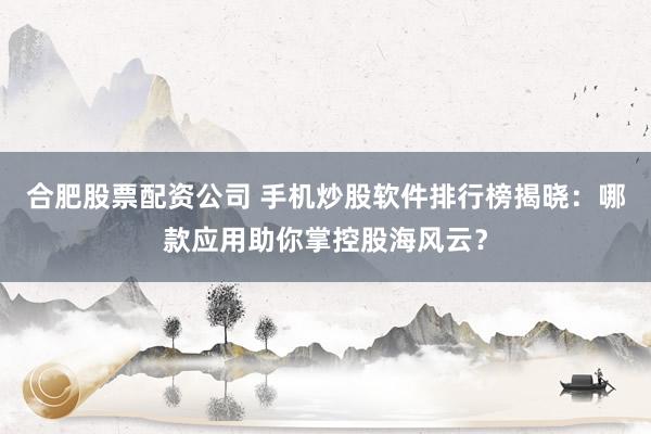 合肥股票配资公司 手机炒股软件排行榜揭晓：哪款应用助你掌控股海风云？