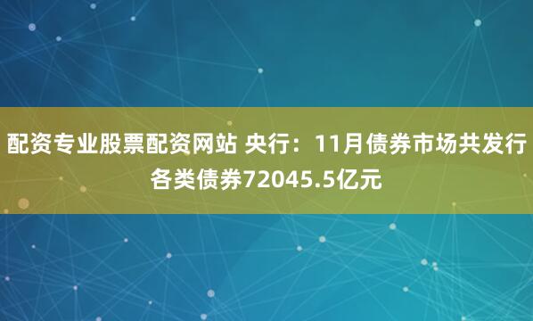 配资专业股票配资网站 央行：11月债券市场共发行各类债券72045.5亿元