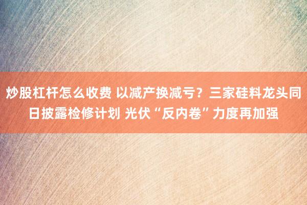 炒股杠杆怎么收费 以减产换减亏？三家硅料龙头同日披露检修计划 光伏“反内卷”力度再加强